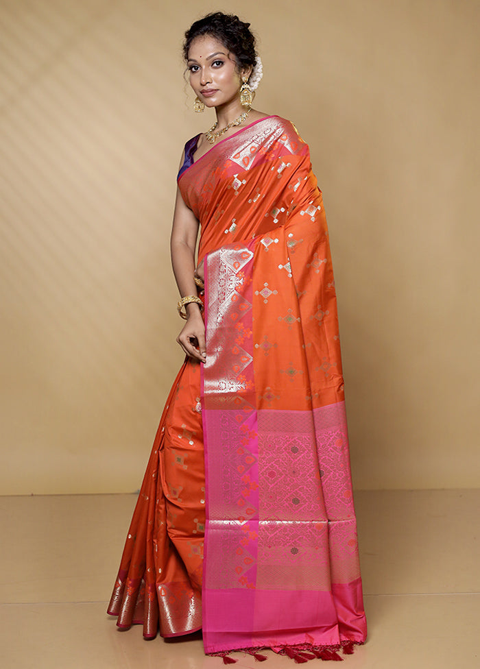 Orange Dupion Silk Saree With Blouse Piece