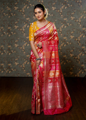 Pink Katan Pure Silk Saree With Blouse Piece - Indian Silk House Agencies