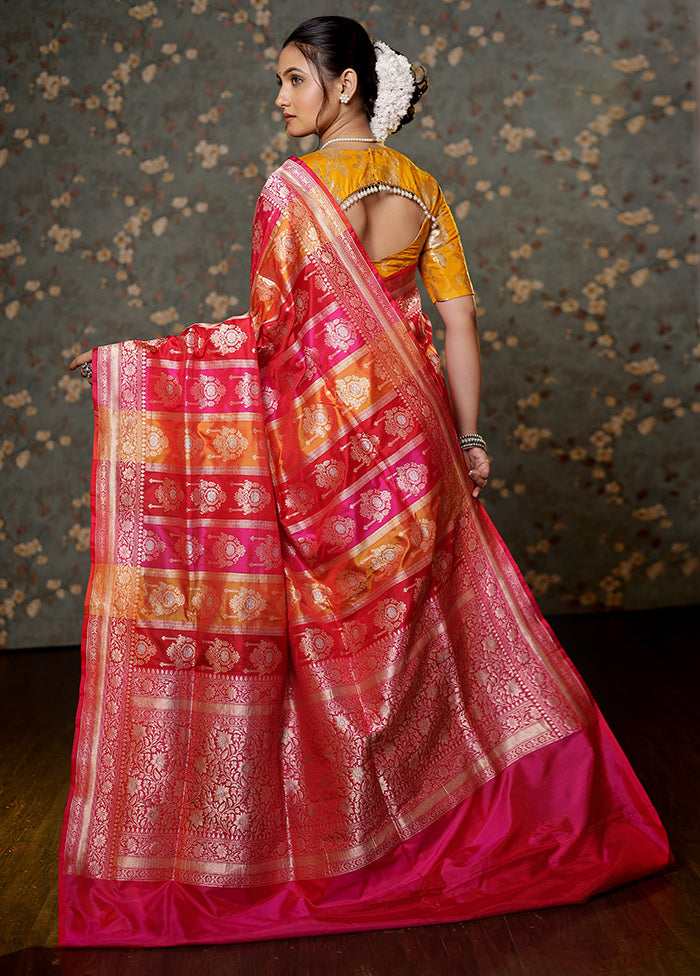 Pink Katan Pure Silk Saree With Blouse Piece - Indian Silk House Agencies