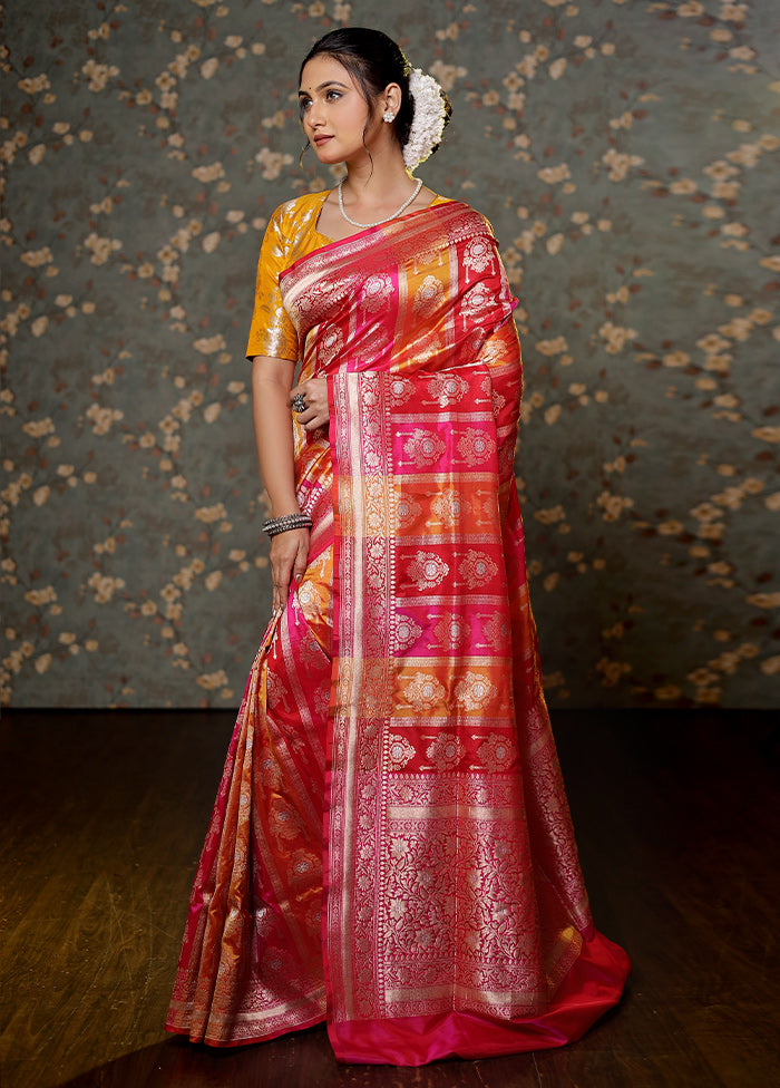 Pink Katan Pure Silk Saree With Blouse Piece - Indian Silk House Agencies