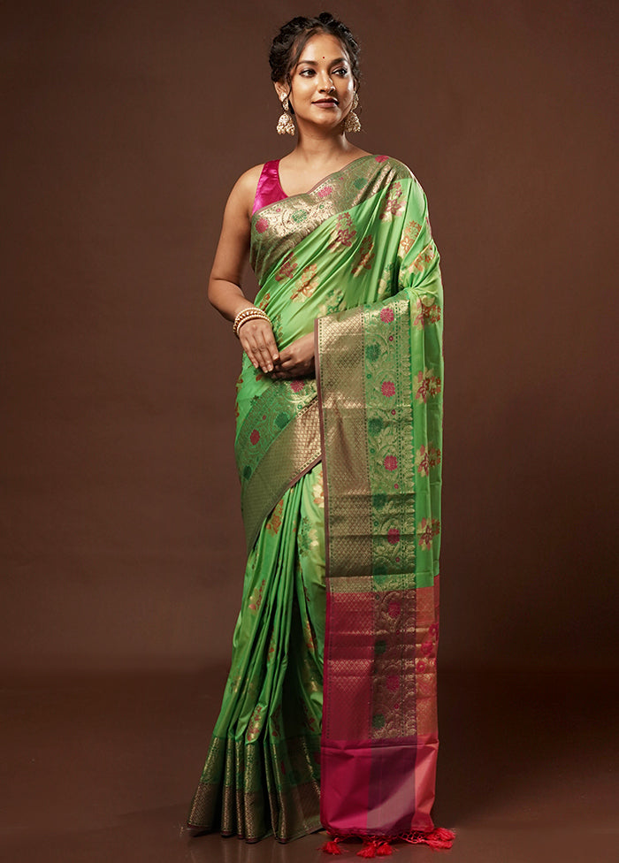 Green Dupion Silk Saree With Blouse Piece - Indian Silk House Agencies