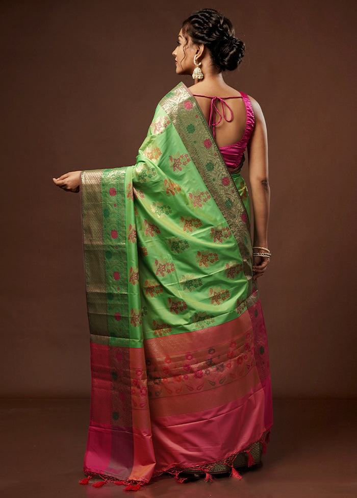 Green Dupion Silk Saree With Blouse Piece - Indian Silk House Agencies