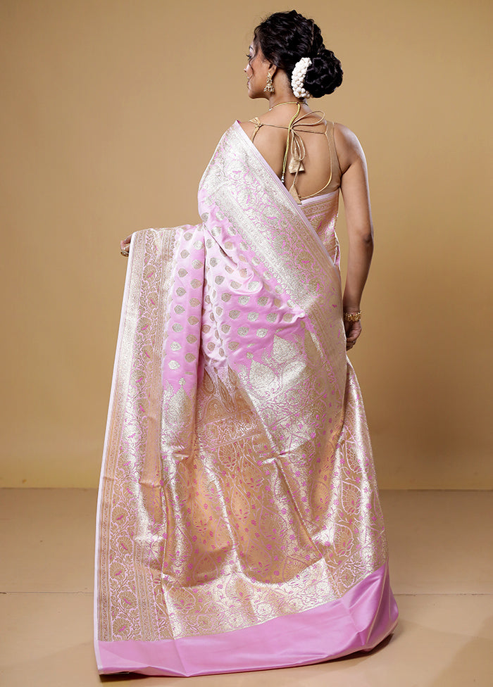 Pink Banarasi Silk Saree With Blouse Piece