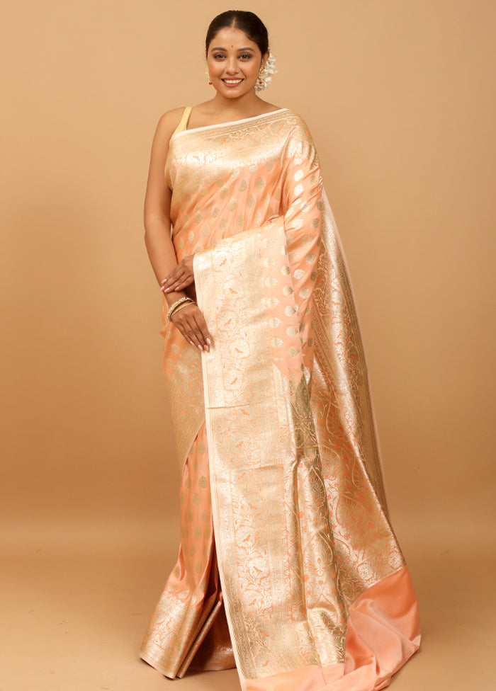 Peach Banarasi Silk Saree With Blouse Piece