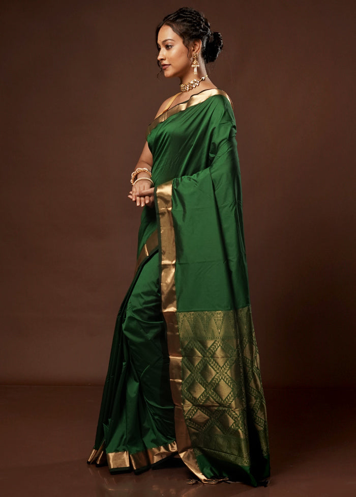 Green Kanjivaram Silk Saree With Blouse Piece