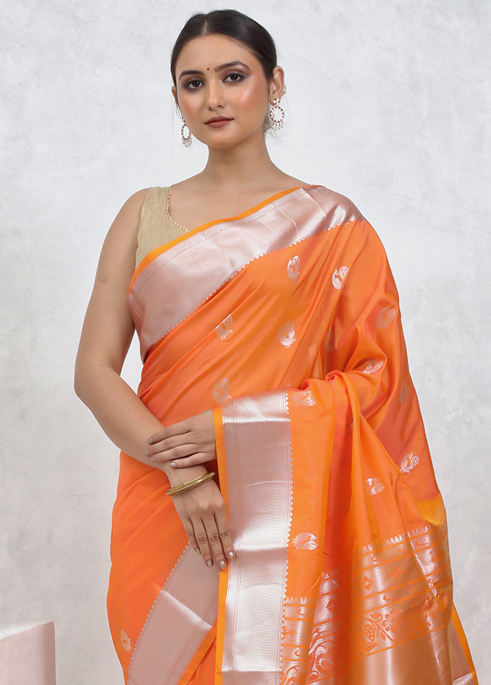 Orange Kanjivaram Silk Saree With Blouse Piece