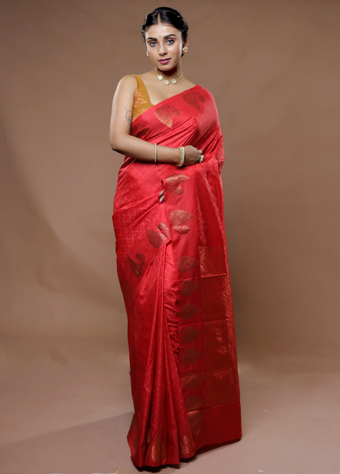 Red Kanjivaram Silk Saree With Blouse Piece - Indian Silk House Agencies