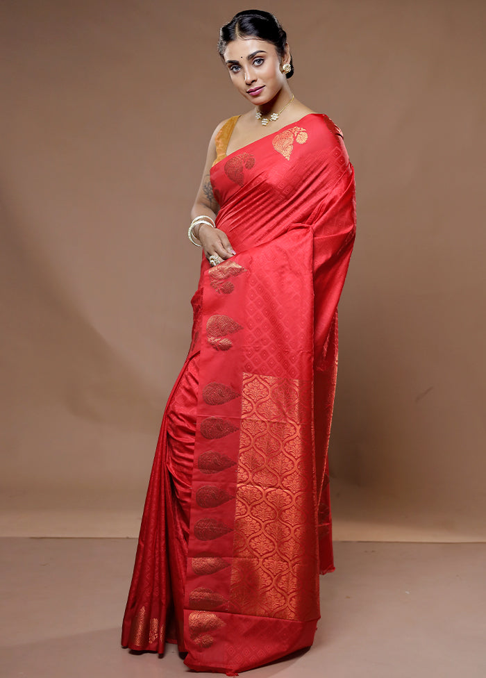 Red Kanjivaram Silk Saree With Blouse Piece - Indian Silk House Agencies