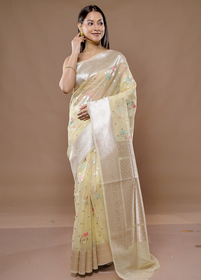 Cream Organza Saree With Blouse Piece - Indian Silk House Agencies