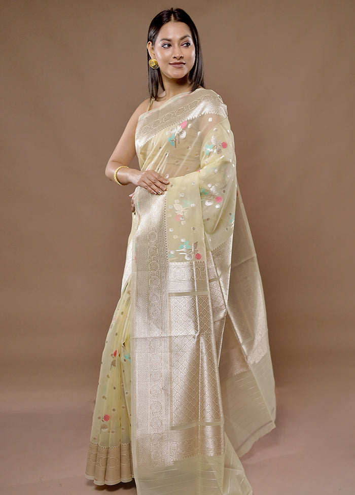 Cream Organza Saree With Blouse Piece - Indian Silk House Agencies