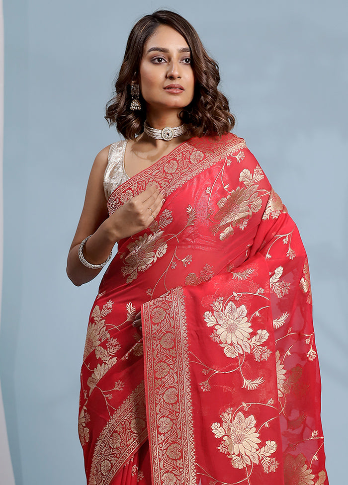Red Georgette Saree With Blouse Piece