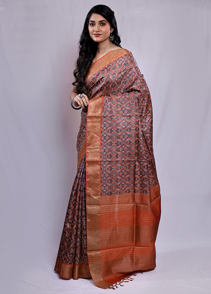 Multicolor Tussar Silk Saree With Blouse Piece