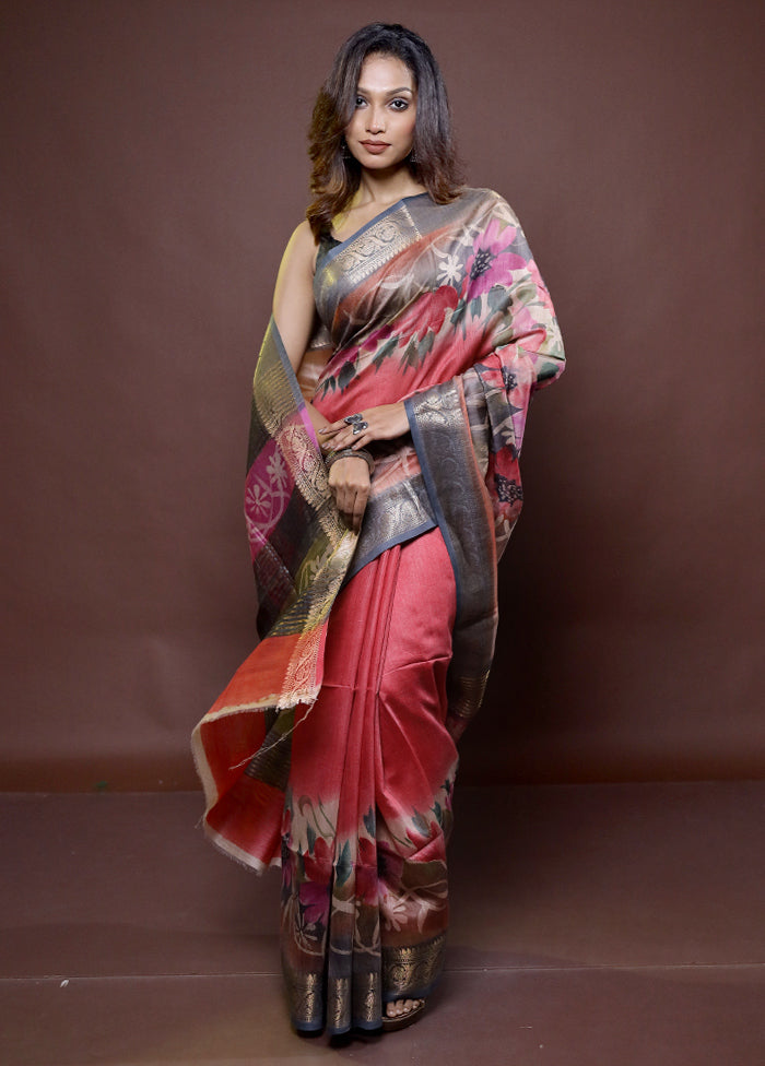 Multicolor Tussar Silk Saree With Blouse Piece