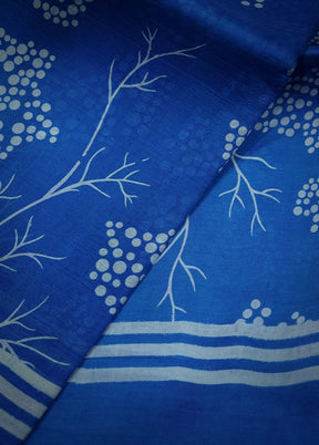 Blue Printed Pure Silk Saree With Blouse Piece