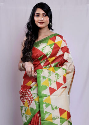 Red Printed Pure Silk Saree With Blouse Piece - Indian Silk House Agencies