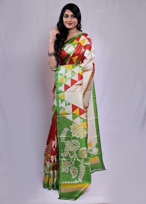 Red Printed Pure Silk Saree With Blouse Piece - Indian Silk House Agencies