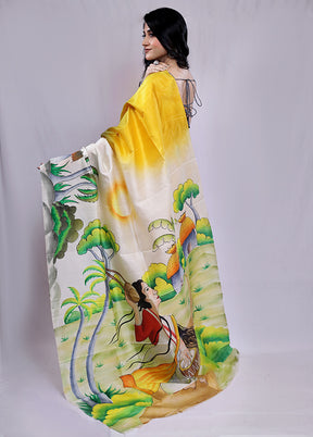 Cream Printed Pure Silk Saree With Blouse Piece - Indian Silk House Agencies