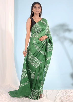 Green Printed Pure Silk Saree With Blouse Piece - Indian Silk House Agencies