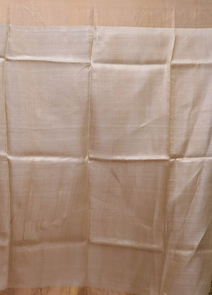 Cream Tussar Silk Saree With Blouse Piece