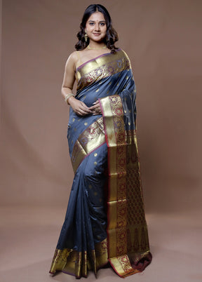 Grey Kanjivaram Silk Saree With Blouse Piece - Indian Silk House Agencies