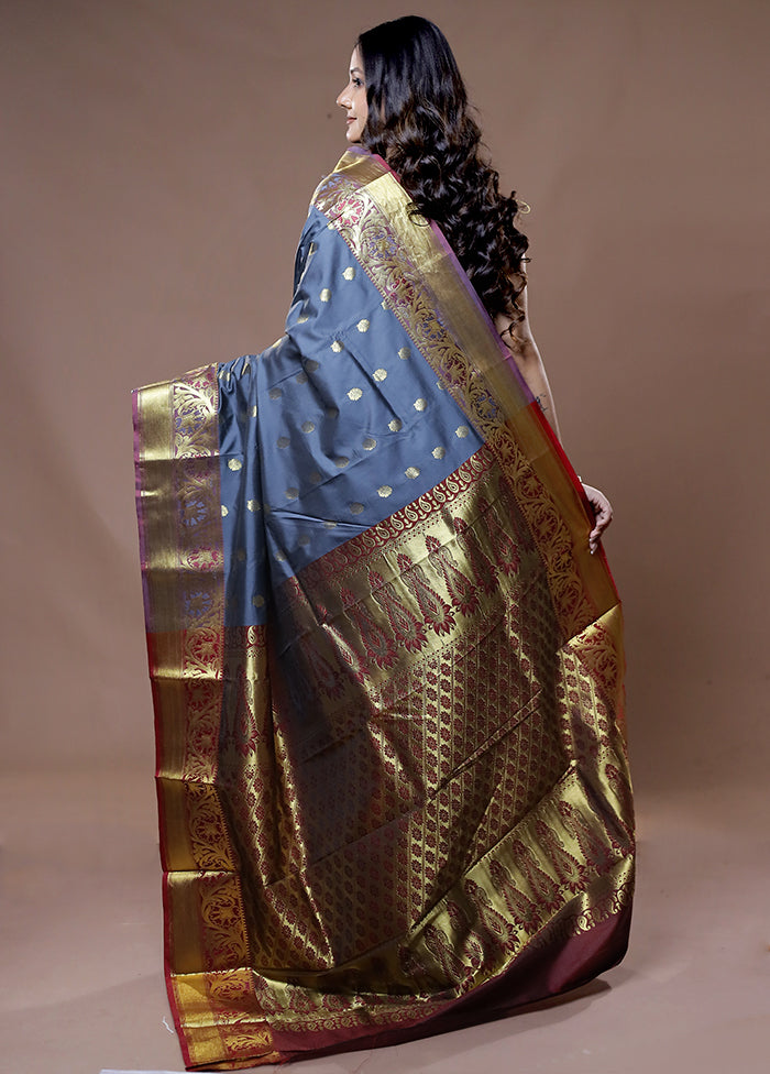 Grey Kanjivaram Silk Saree With Blouse Piece - Indian Silk House Agencies