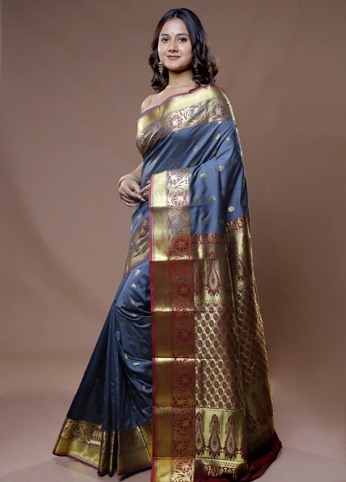 Grey Kanjivaram Silk Saree With Blouse Piece - Indian Silk House Agencies