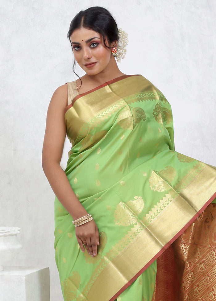 Green Kanjivaram Silk Saree With Blouse Piece - Indian Silk House Agencies