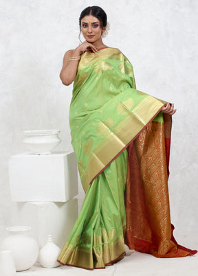 Green Kanjivaram Silk Saree With Blouse Piece - Indian Silk House Agencies