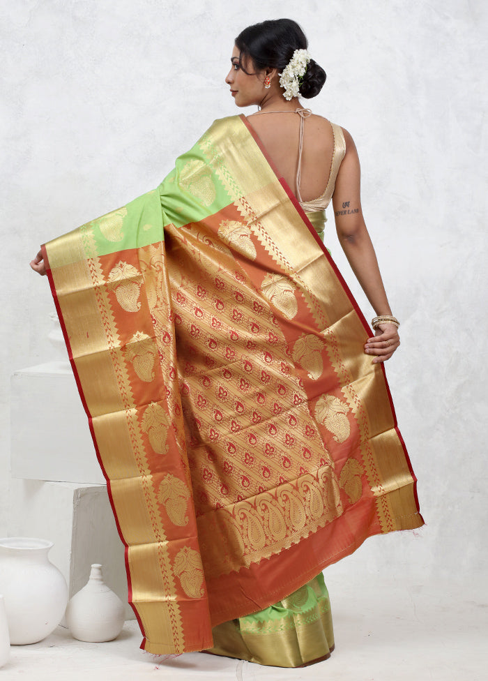 Green Kanjivaram Silk Saree With Blouse Piece - Indian Silk House Agencies