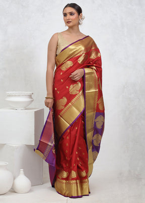 Red Kanjivaram Silk Saree With Blouse Piece - Indian Silk House Agencies