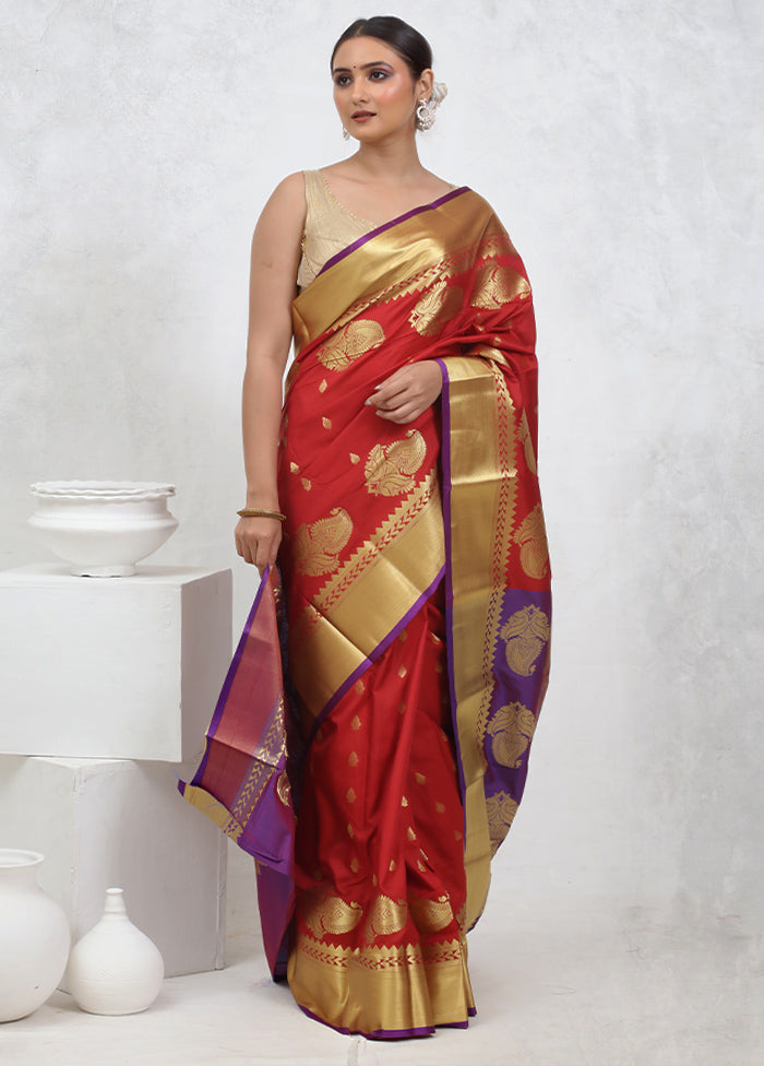 Red Kanjivaram Silk Saree With Blouse Piece - Indian Silk House Agencies