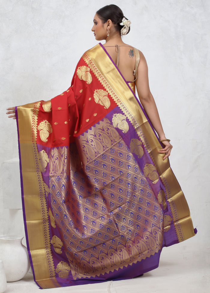 Red Kanjivaram Silk Saree With Blouse Piece - Indian Silk House Agencies