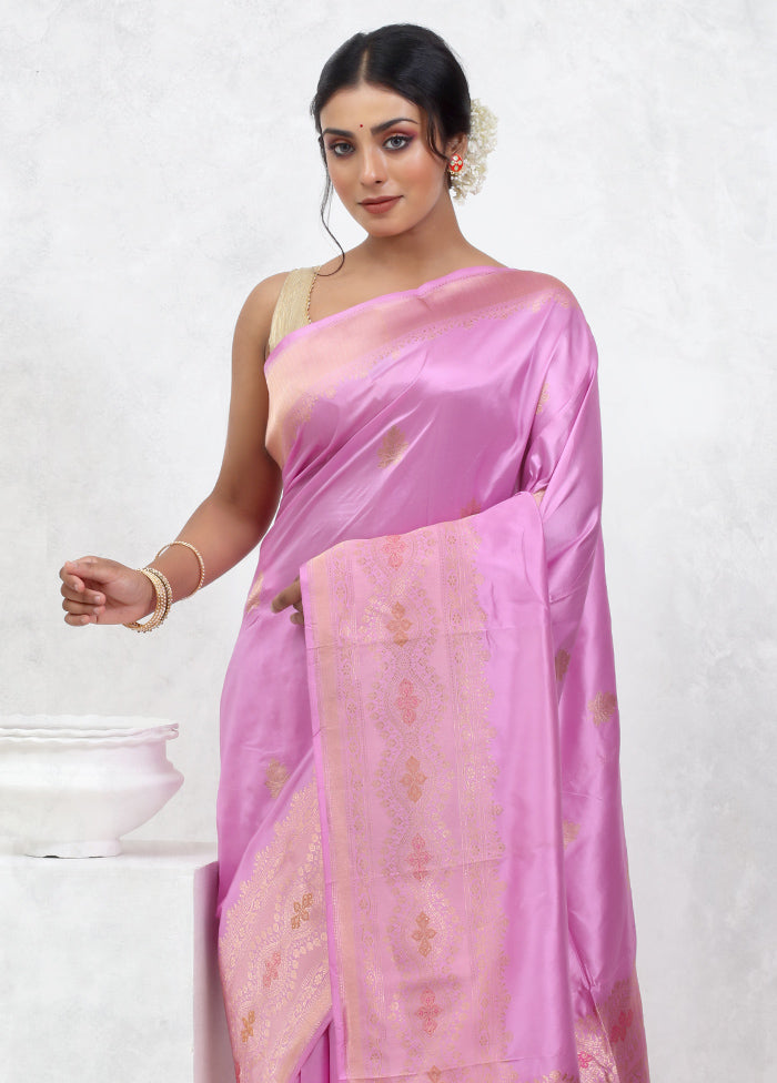 Pink Katan Pure Silk Saree With Blouse Piece - Indian Silk House Agencies