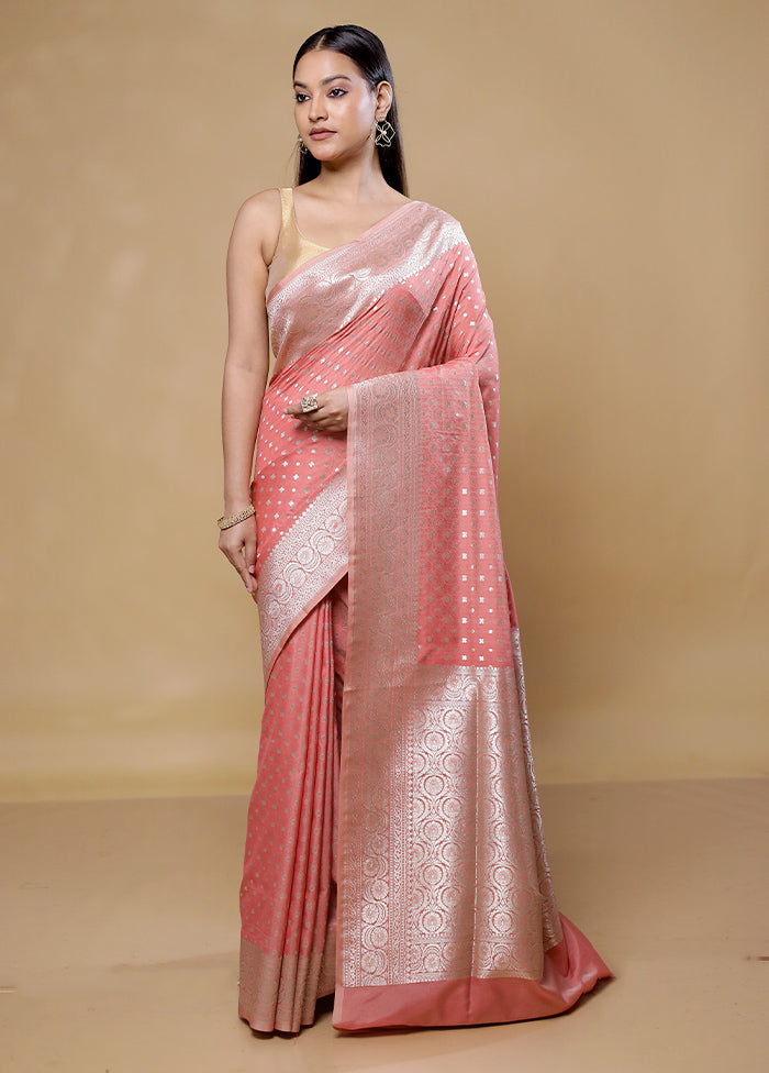 Peach Uppada Silk Saree With Blouse Piece