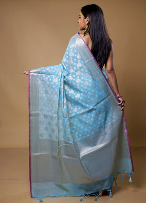 Blue Kora Silk Saree With Blouse Piece