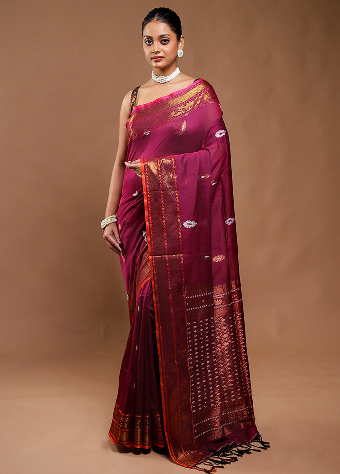 Maroon Matka Silk Saree With Blouse Piece