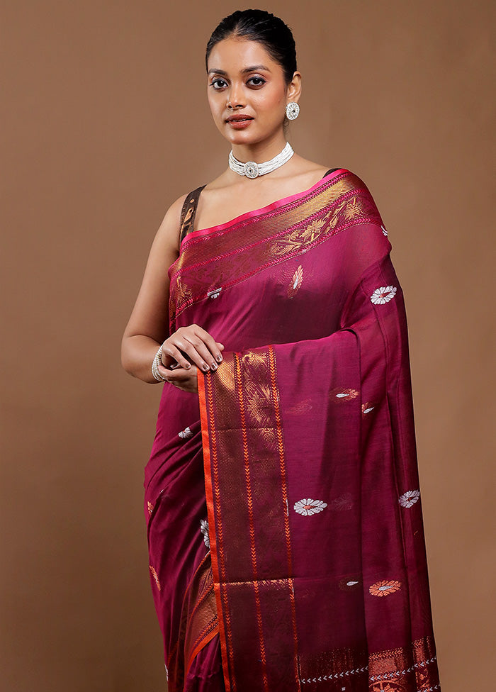 Maroon Matka Silk Saree With Blouse Piece