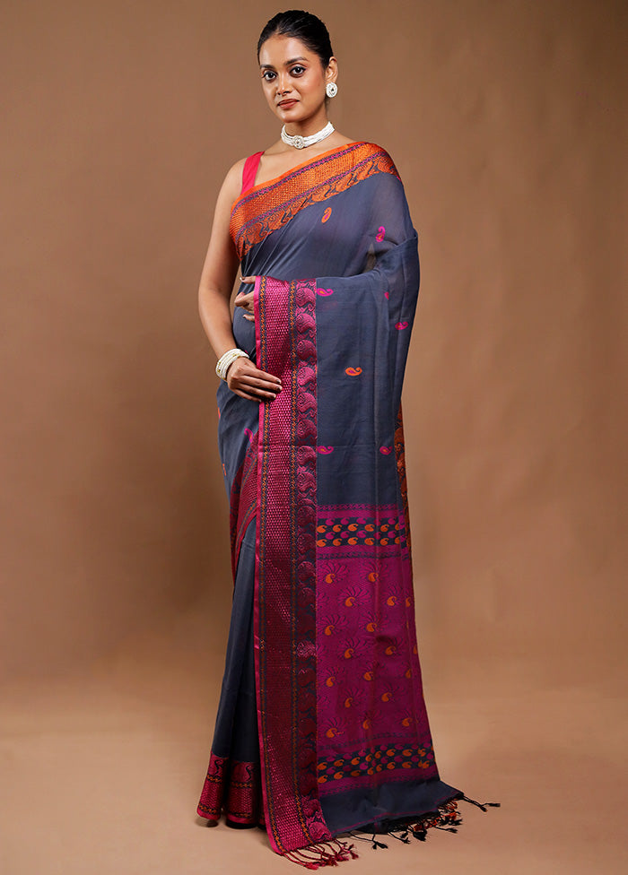 Grey Matka Silk Saree With Blouse Piece