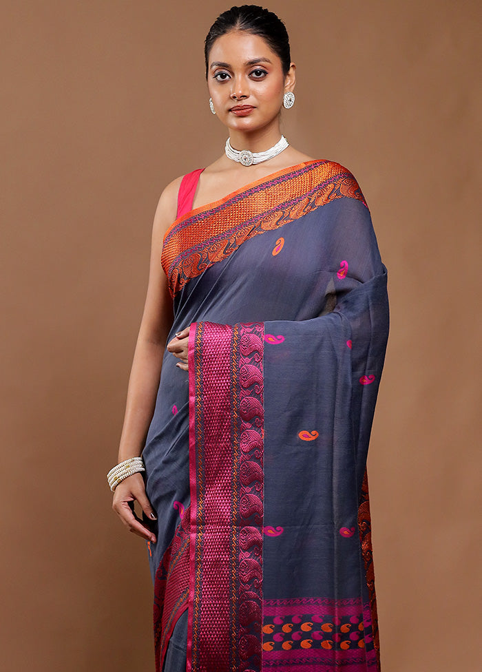 Grey Matka Silk Saree With Blouse Piece