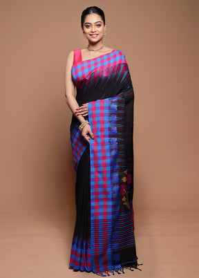 Black Matka Silk Saree With Blouse Piece