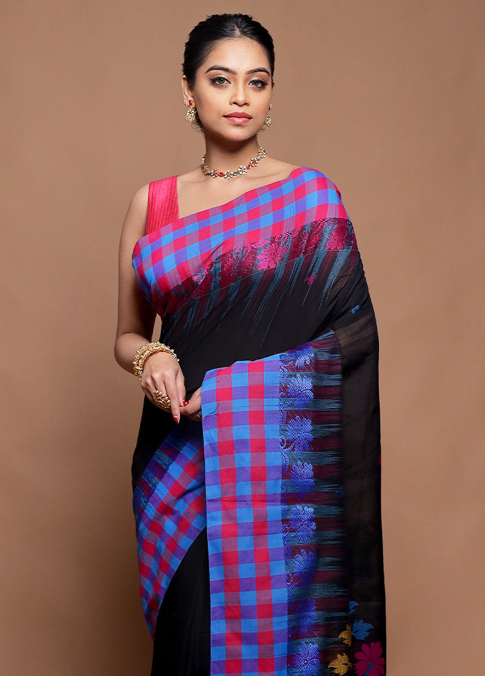 Black Matka Silk Saree With Blouse Piece