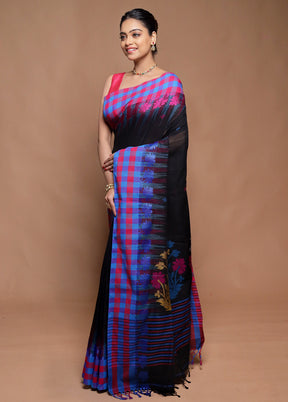 Black Matka Silk Saree With Blouse Piece