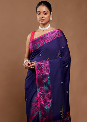 Blue Matka Silk Saree With Blouse Piece