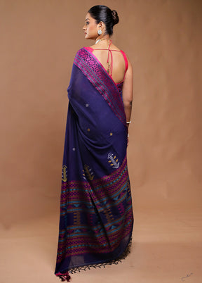 Blue Matka Silk Saree With Blouse Piece