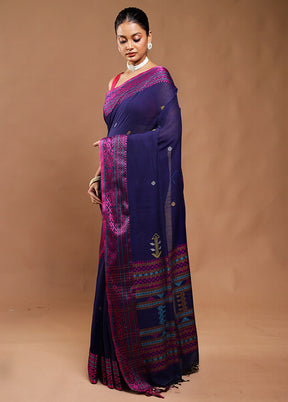 Blue Matka Silk Saree With Blouse Piece