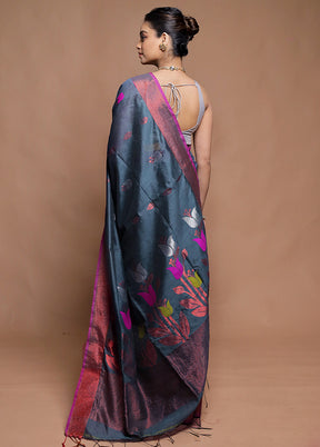 Grey Matka Silk Saree With Blouse Piece