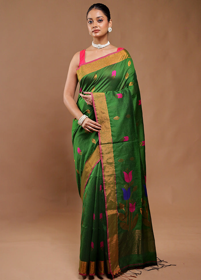 Green Matka Silk Saree With Blouse Piece