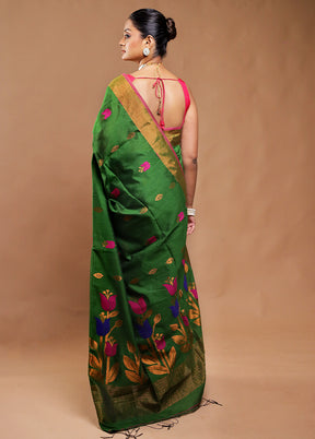 Green Matka Silk Saree With Blouse Piece