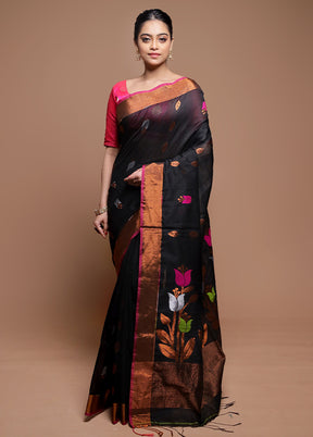 Black Matka Silk Saree With Blouse Piece