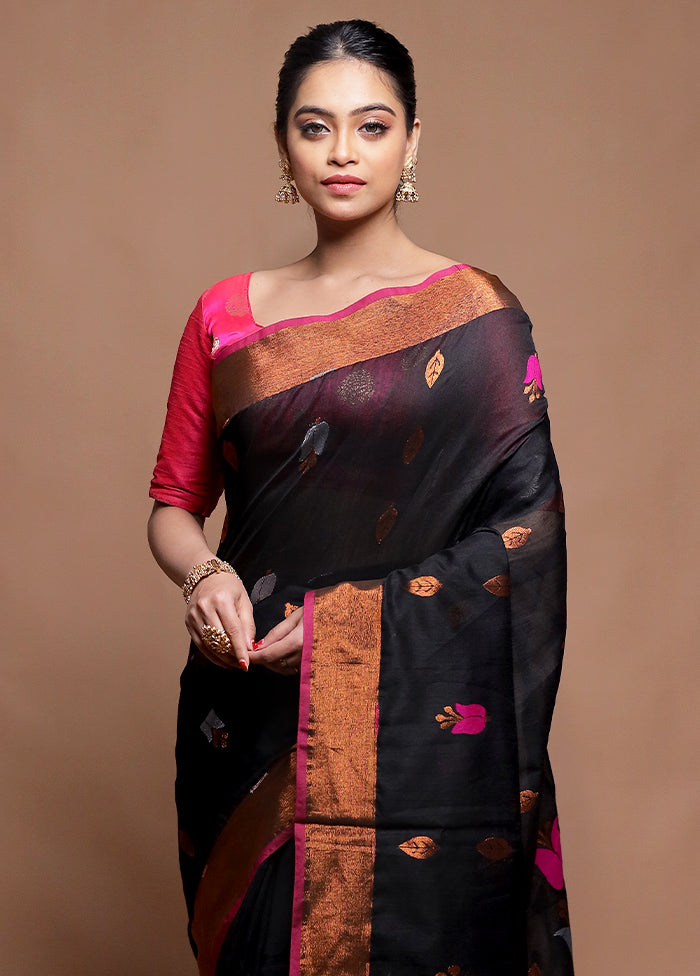 Black Matka Silk Saree With Blouse Piece